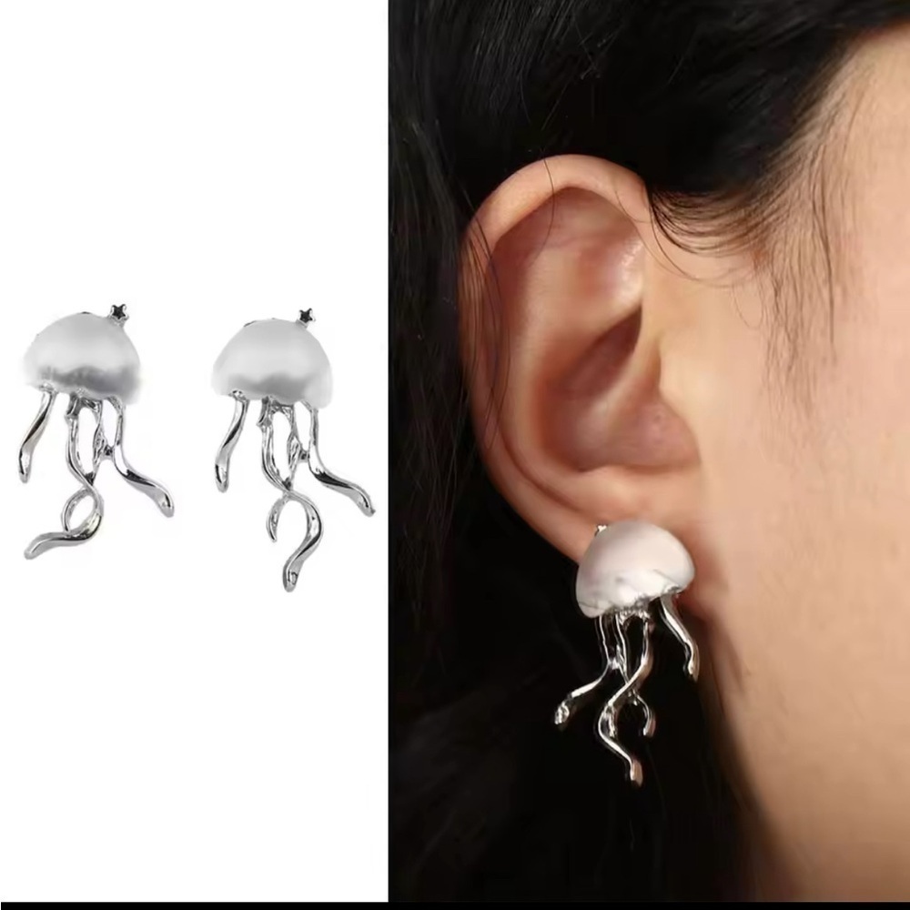 925 Sterling Silver Bohemian Jelly Fish Necklace and Earrings Set - Picture 2 of 10